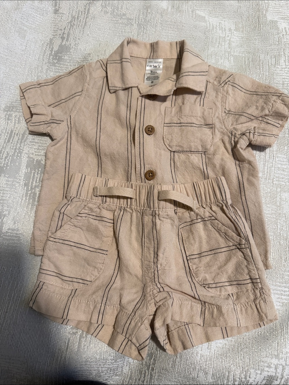 Carter's Tan Striped Toddler Shorts Set